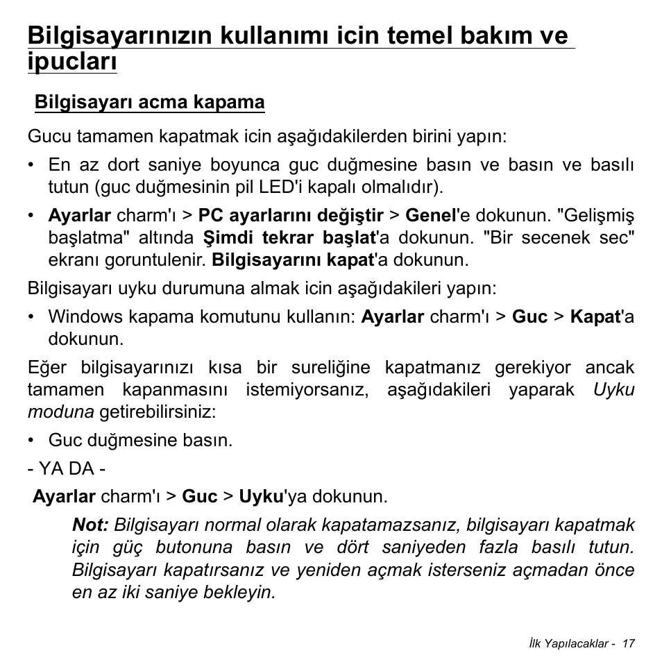 Bilgisayarı acma kapama | Acer W700 User Manual | Page 1869 / 2286