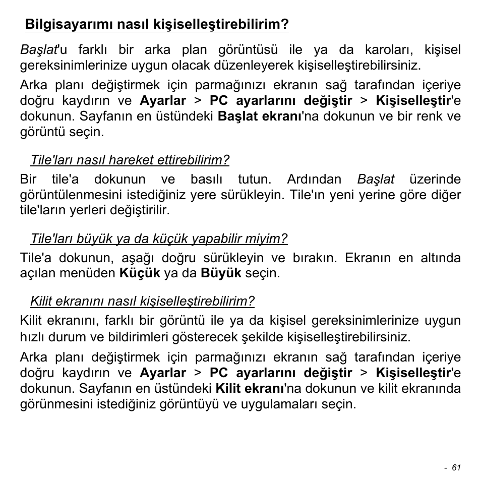 Bilgisayarımı nasıl kişiselleştirebilirim | Acer W700 User Manual | Page 1913 / 2286