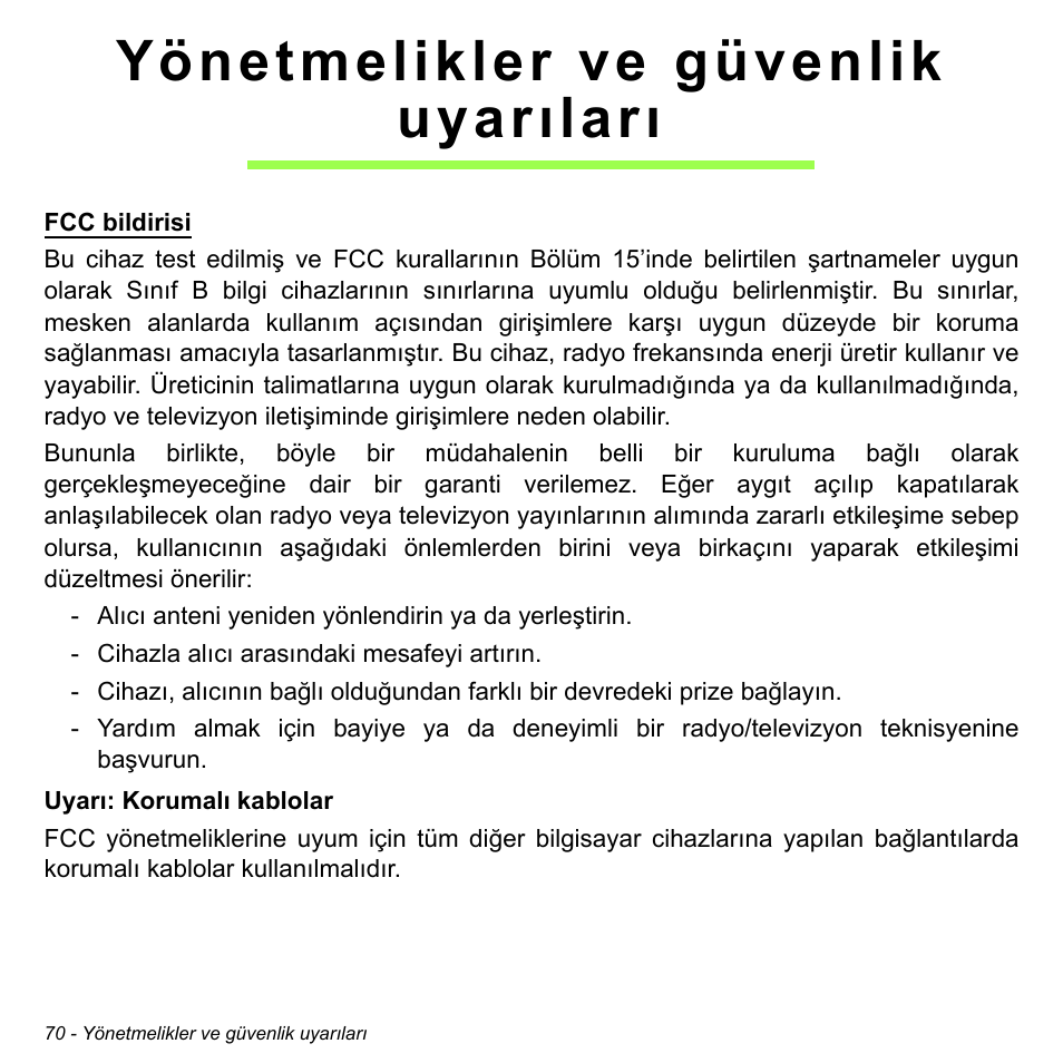 Yönetmelikler ve güvenlik uyarıları | Acer W700 User Manual | Page 1922 / 2286