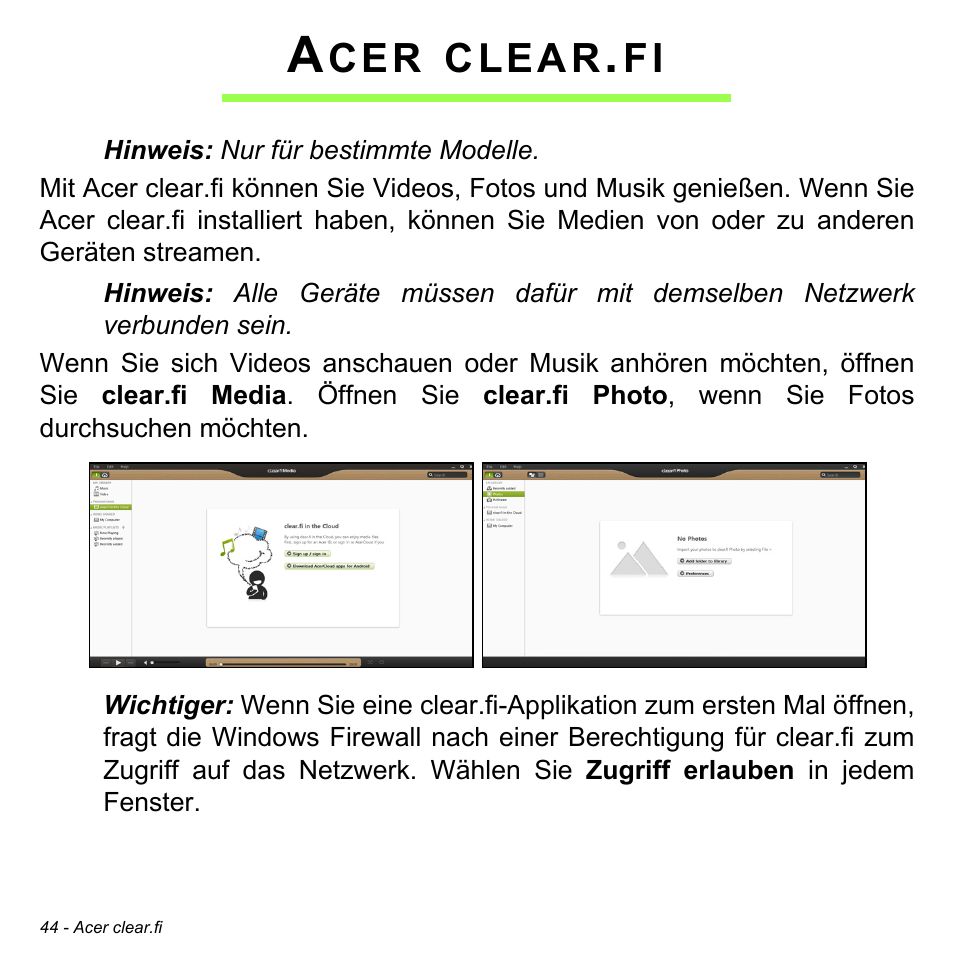 Acer clear.fi, Clear | Acer W700 User Manual | Page 198 / 2286