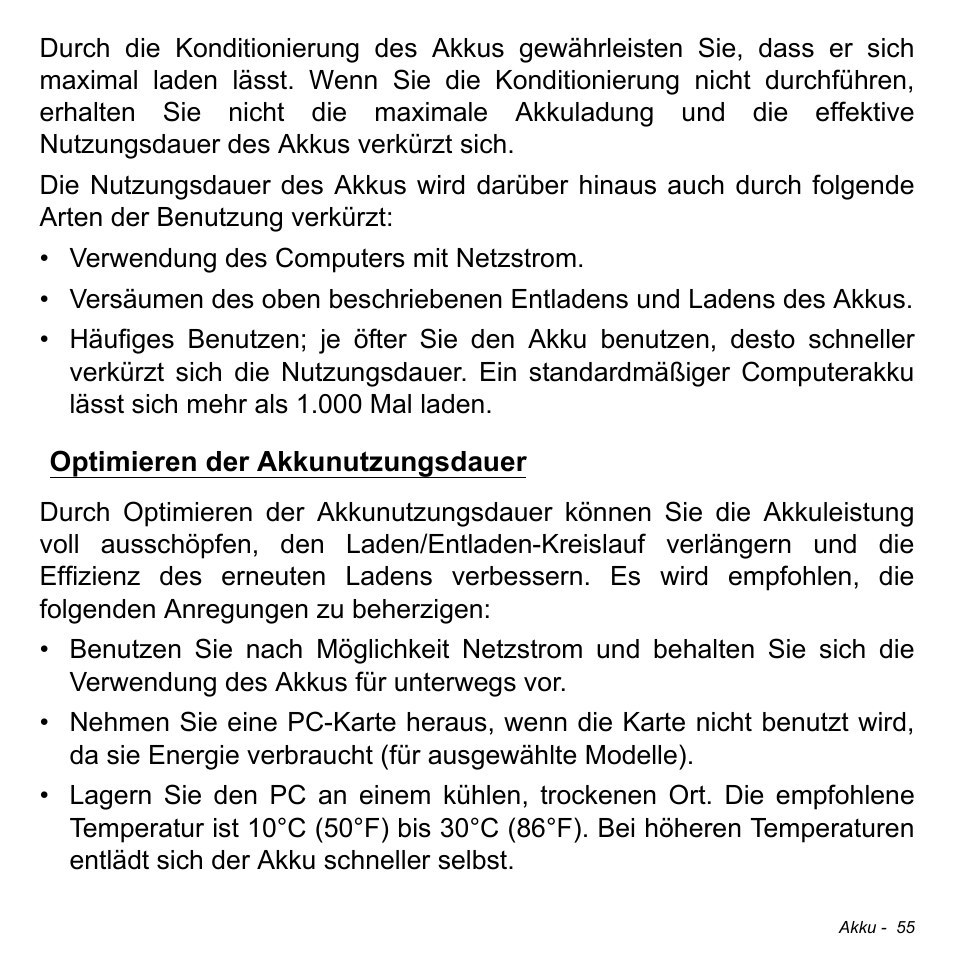 Optimieren der akkunutzungsdauer | Acer W700 User Manual | Page 209 / 2286