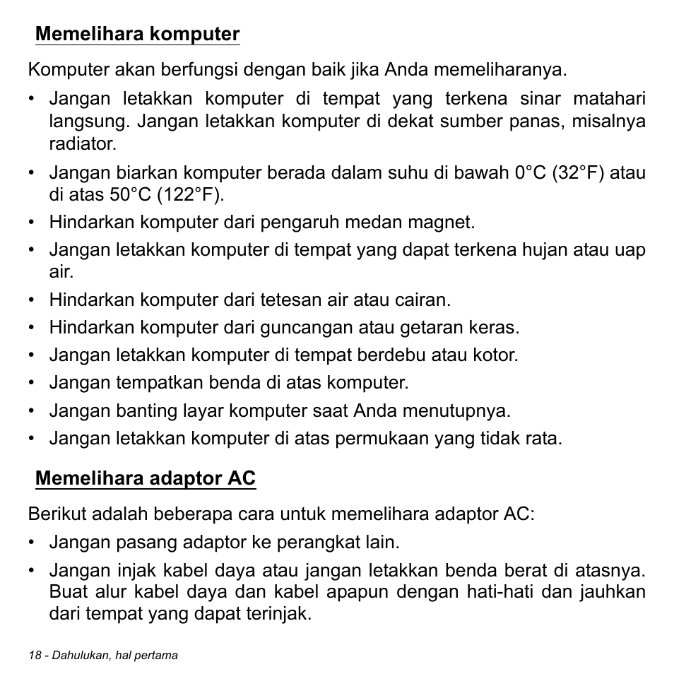 Memelihara komputer, Memelihara adaptor ac, Memelihara komputer memelihara adaptor ac | Acer W700 User Manual | Page 2152 / 2286