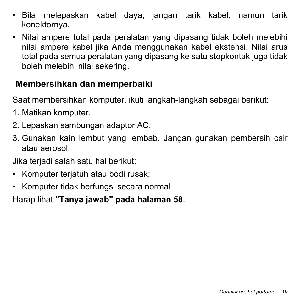 Membersihkan dan memperbaiki | Acer W700 User Manual | Page 2153 / 2286