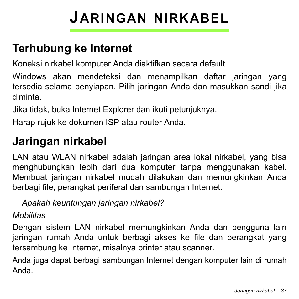 Jaringan nirkabel, Terhubung ke internet, Terhubung ke internet jaringan nirkabel | Aringan, Nirkabel | Acer W700 User Manual | Page 2171 / 2286