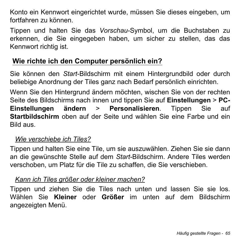 Wie richte ich den computer persönlich ein | Acer W700 User Manual | Page 219 / 2286