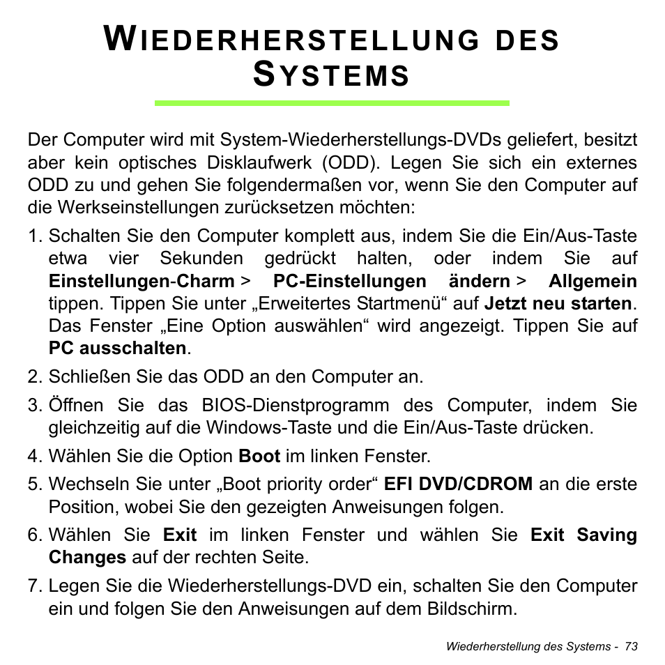 Wiederherstellung des systems, Iederherstellung, Ystems | Acer W700 User Manual | Page 227 / 2286