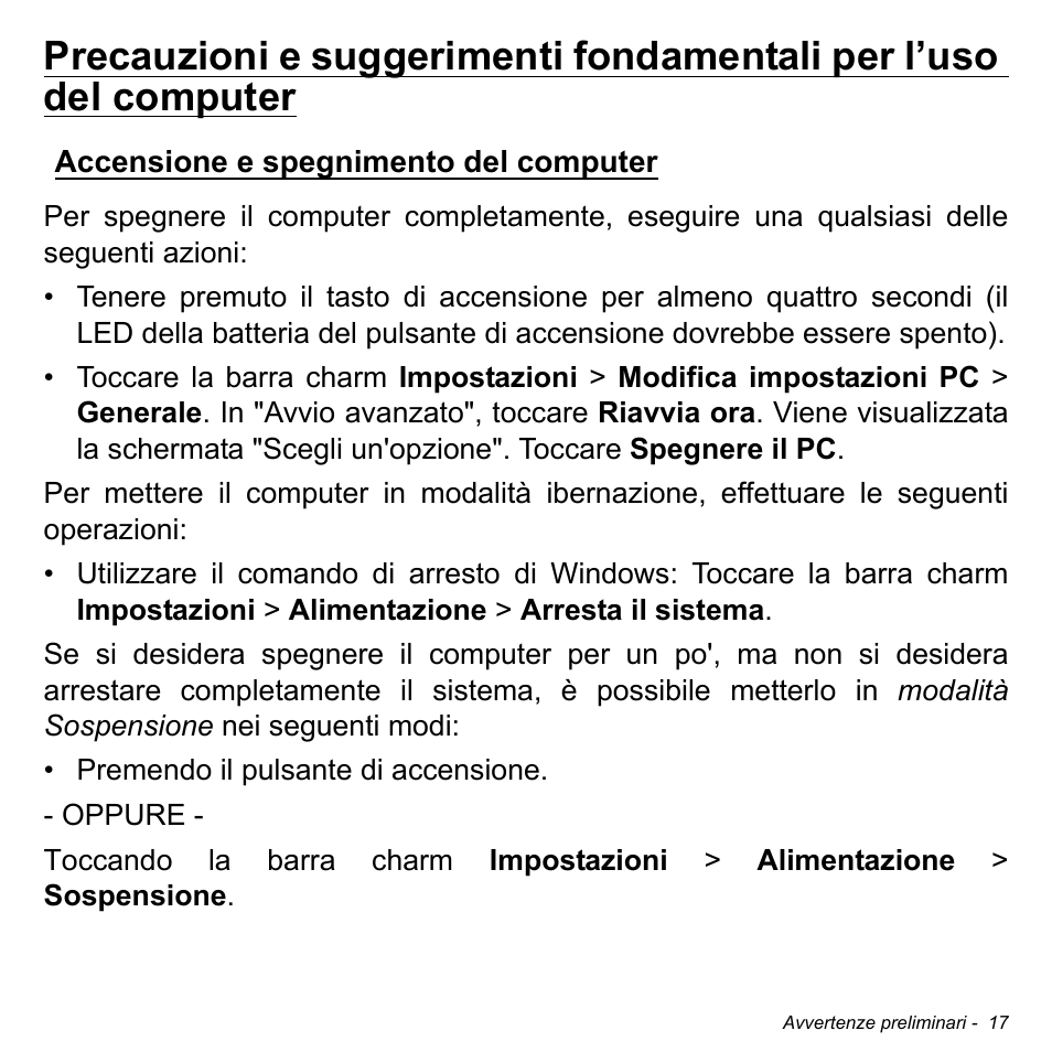 Accensione e spegnimento del computer | Acer W700 User Manual | Page 253 / 2286