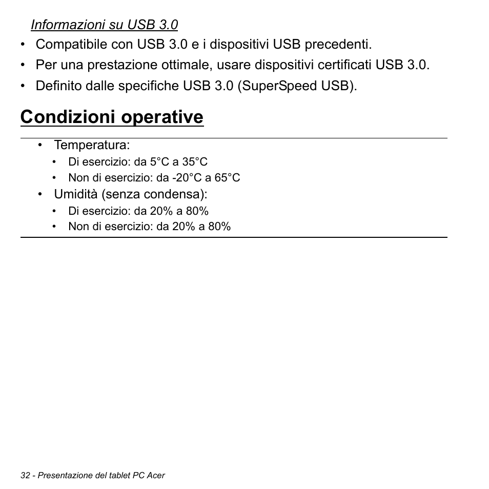 Condizioni operative | Acer W700 User Manual | Page 268 / 2286