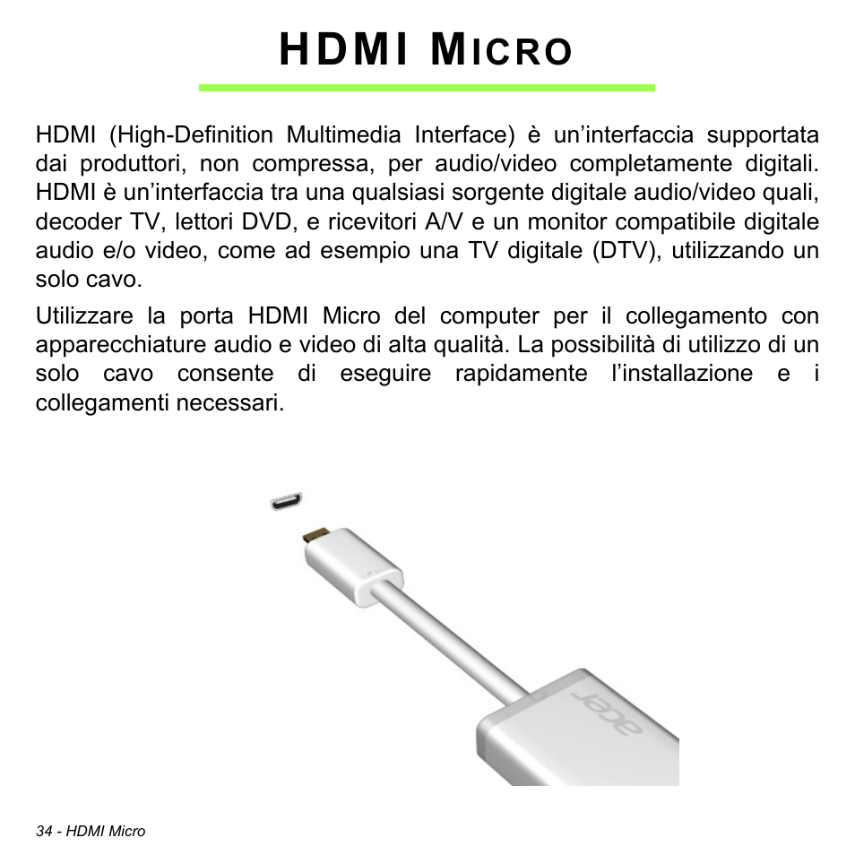 Hdmi micro, Hdmi m, Icro | Acer W700 User Manual | Page 270 / 2286