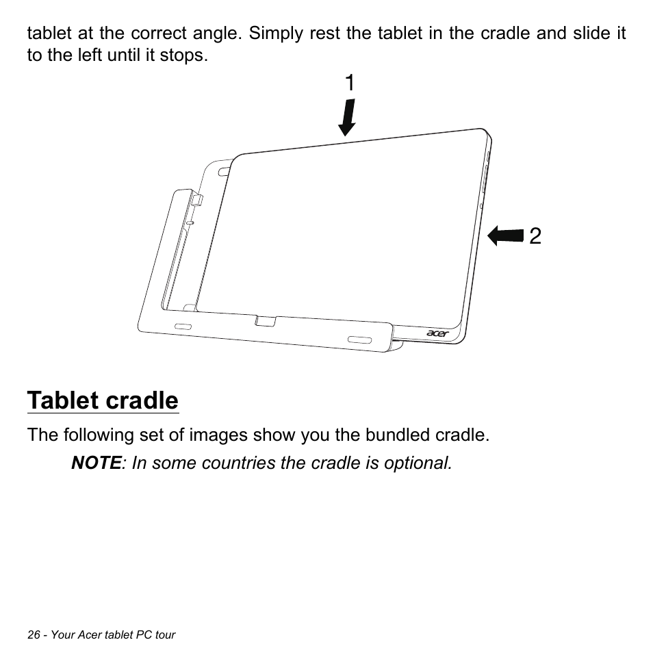 Tablet cradle | Acer W700 User Manual | Page 28 / 2286