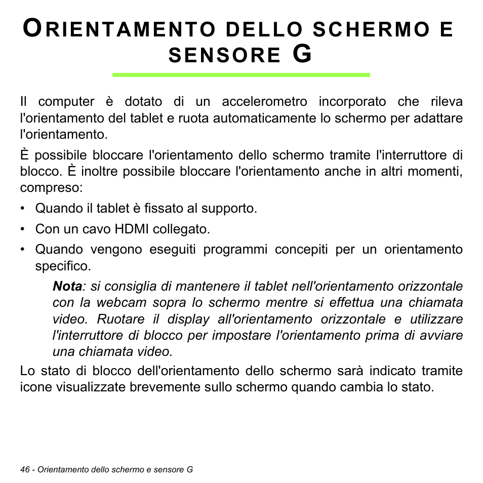 Orientamento dello schermo e sensore g | Acer W700 User Manual | Page 282 / 2286