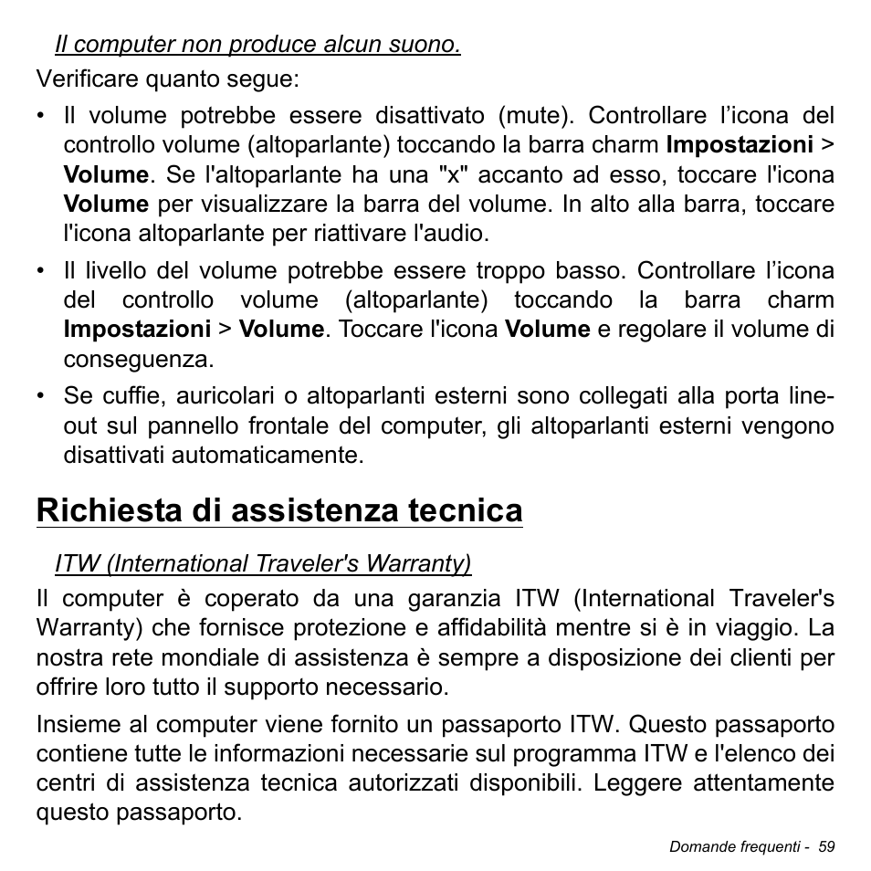 Richiesta di assistenza tecnica | Acer W700 User Manual | Page 295 / 2286