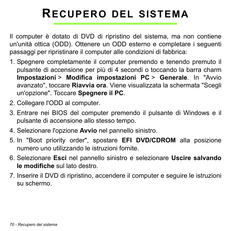 Recupero del sistema, Ecupero, Sistema | Acer W700 User Manual | Page 306 / 2286