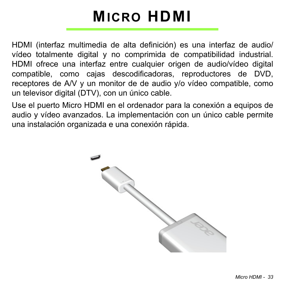 Micro hdmi, Hdmi, Icro | Acer W700 User Manual | Page 347 / 2286