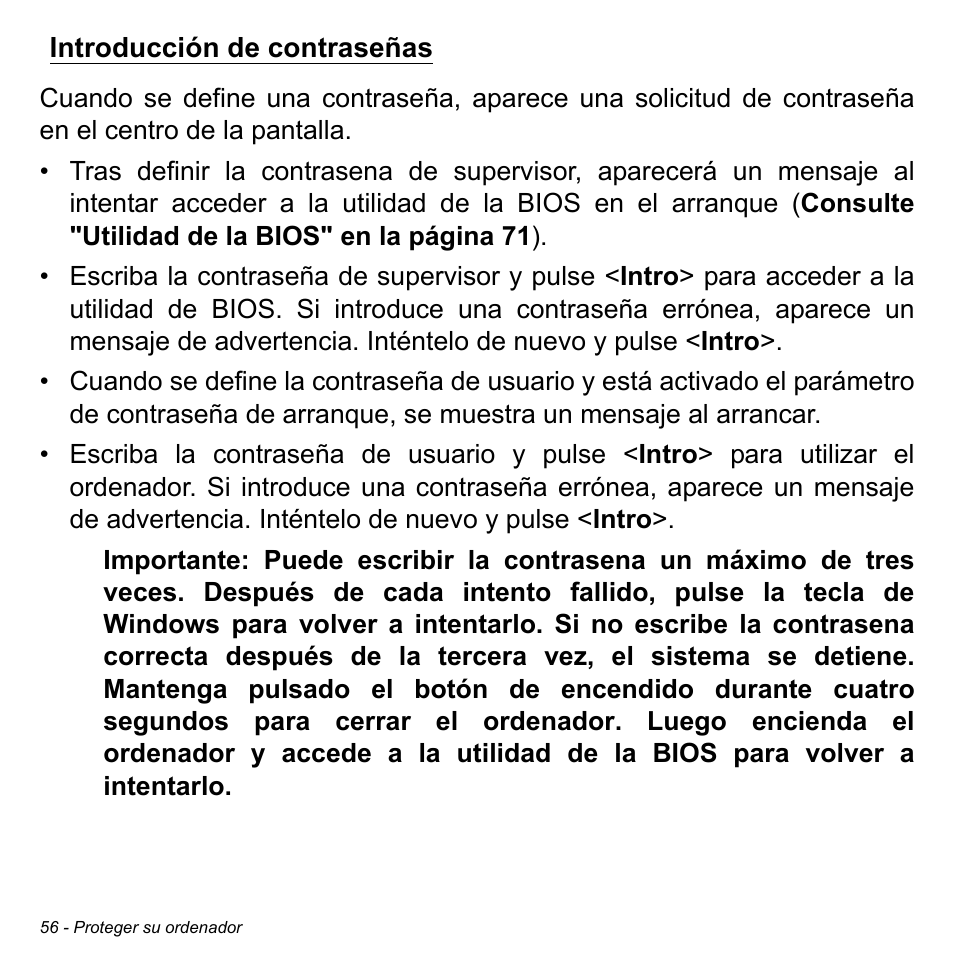 Introducción de contraseñas | Acer W700 User Manual | Page 370 / 2286