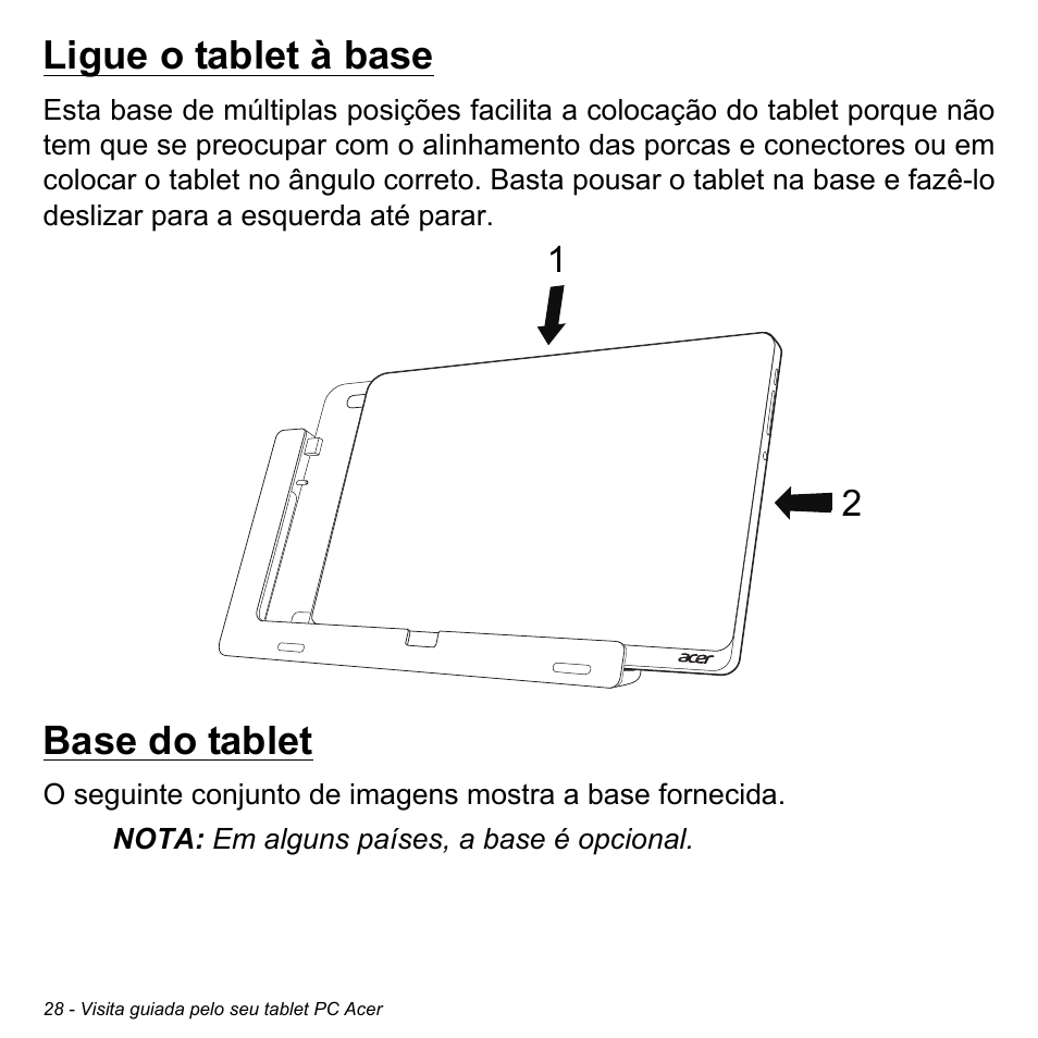 Ligue o tablet à base, Base do tablet, Ligue o tablet à base base do tablet | Acer W700 User Manual | Page 420 / 2286