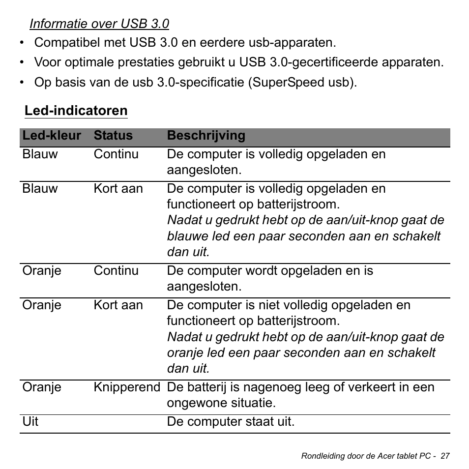 Led-indicatoren | Acer W700 User Manual | Page 497 / 2286