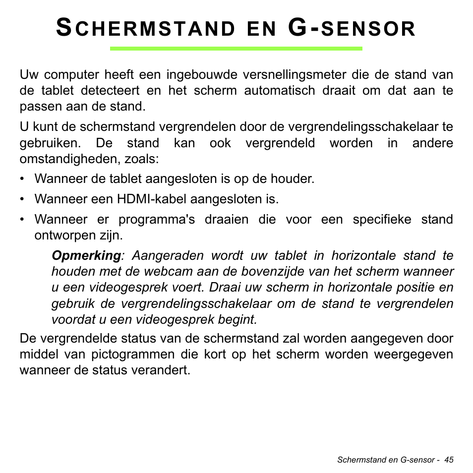 Schermstand en g-sensor, Chermstand, Sensor | Acer W700 User Manual | Page 515 / 2286