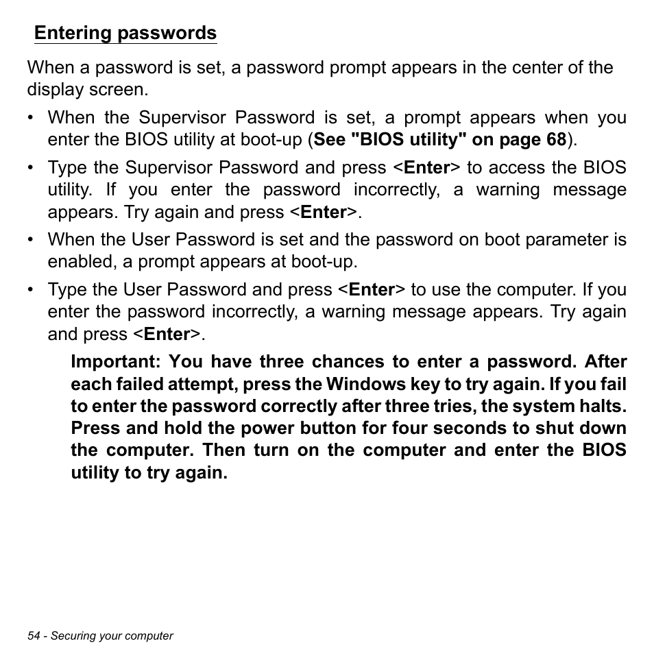 Entering passwords | Acer W700 User Manual | Page 56 / 2286