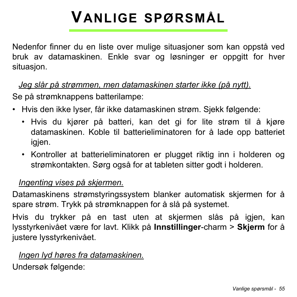 Vanlige spørsmål, Anlige, Spørsmål | Acer W700 User Manual | Page 601 / 2286