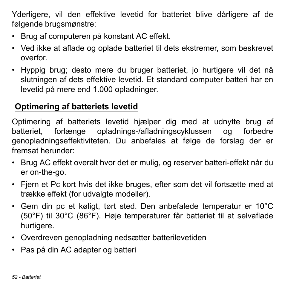 Optimering af batteriets levetid | Acer W700 User Manual | Page 672 / 2286