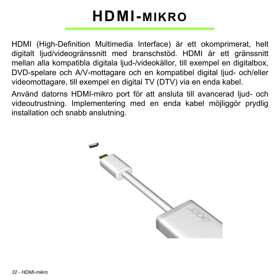 Hdmi-mikro, Hdmi, Mikro | Acer W700 User Manual | Page 728 / 2286