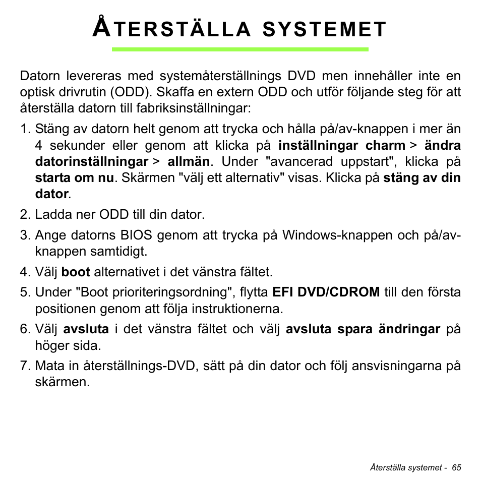 Återställa systemet, Terställa, Systemet | Acer W700 User Manual | Page 761 / 2286