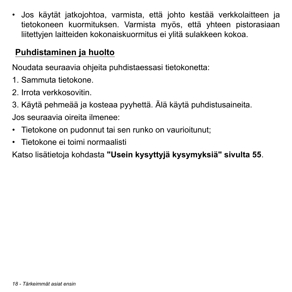 Puhdistaminen ja huolto | Acer W700 User Manual | Page 786 / 2286