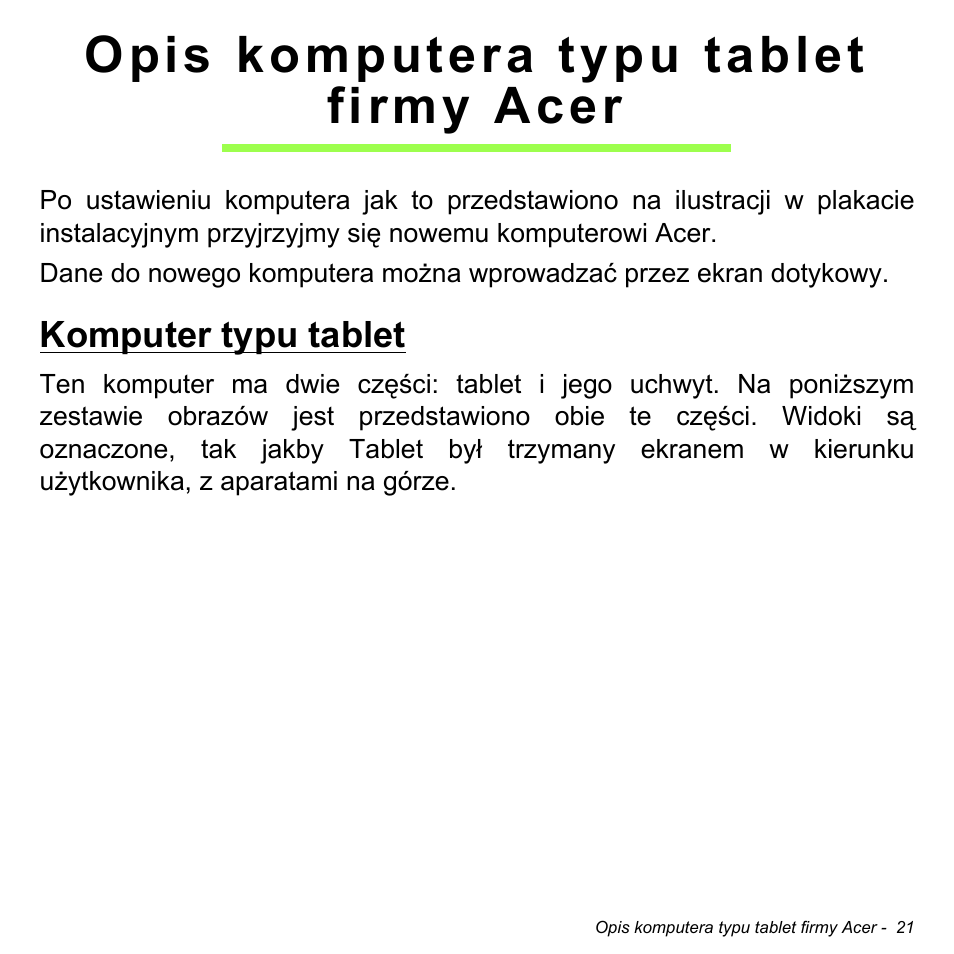 Opis komputera typu tablet firmy acer, Komputer typu tablet | Acer W700 User Manual | Page 949 / 2286