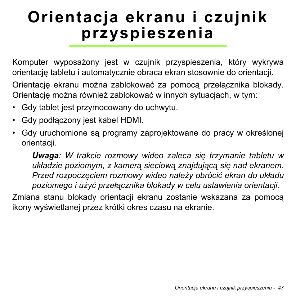 Orientacja ekranu i czujnik przyspieszenia | Acer W700 User Manual | Page 975 / 2286