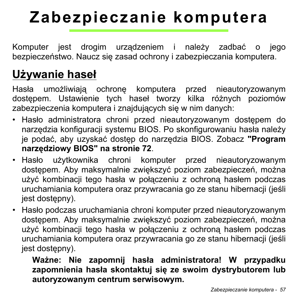 Zabezpieczanie komputera, Używanie haseł | Acer W700 User Manual | Page 985 / 2286