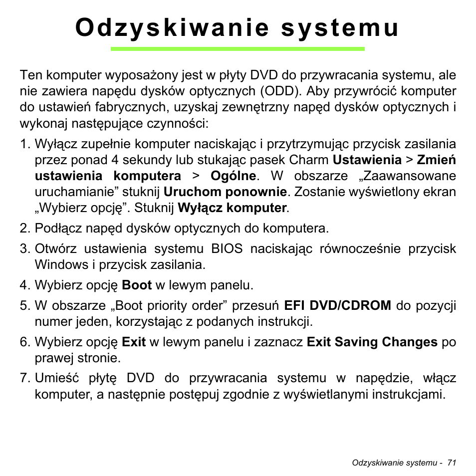 Odzyskiwanie systemu | Acer W700 User Manual | Page 999 / 2286