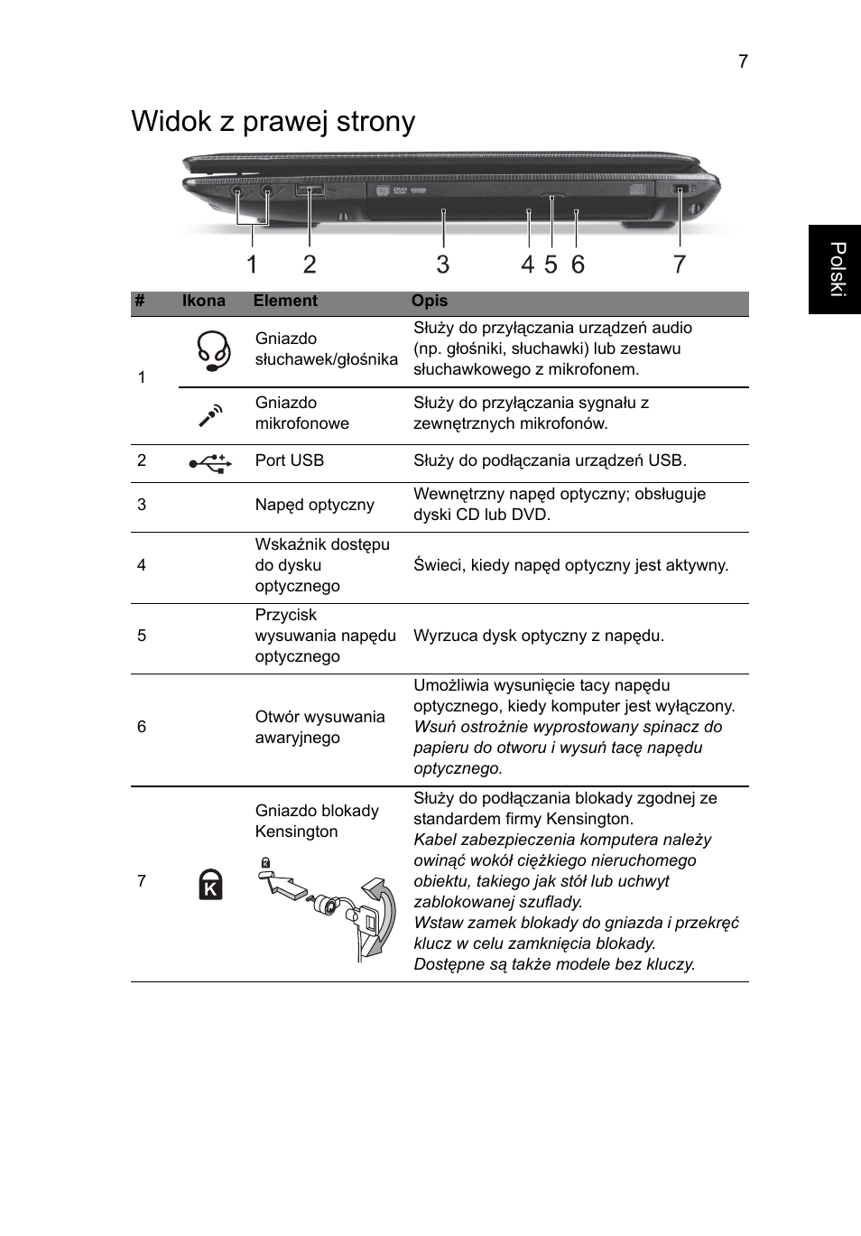 Widok z prawej strony | Acer Aspire E1-451G User Manual | Page 133 / 306