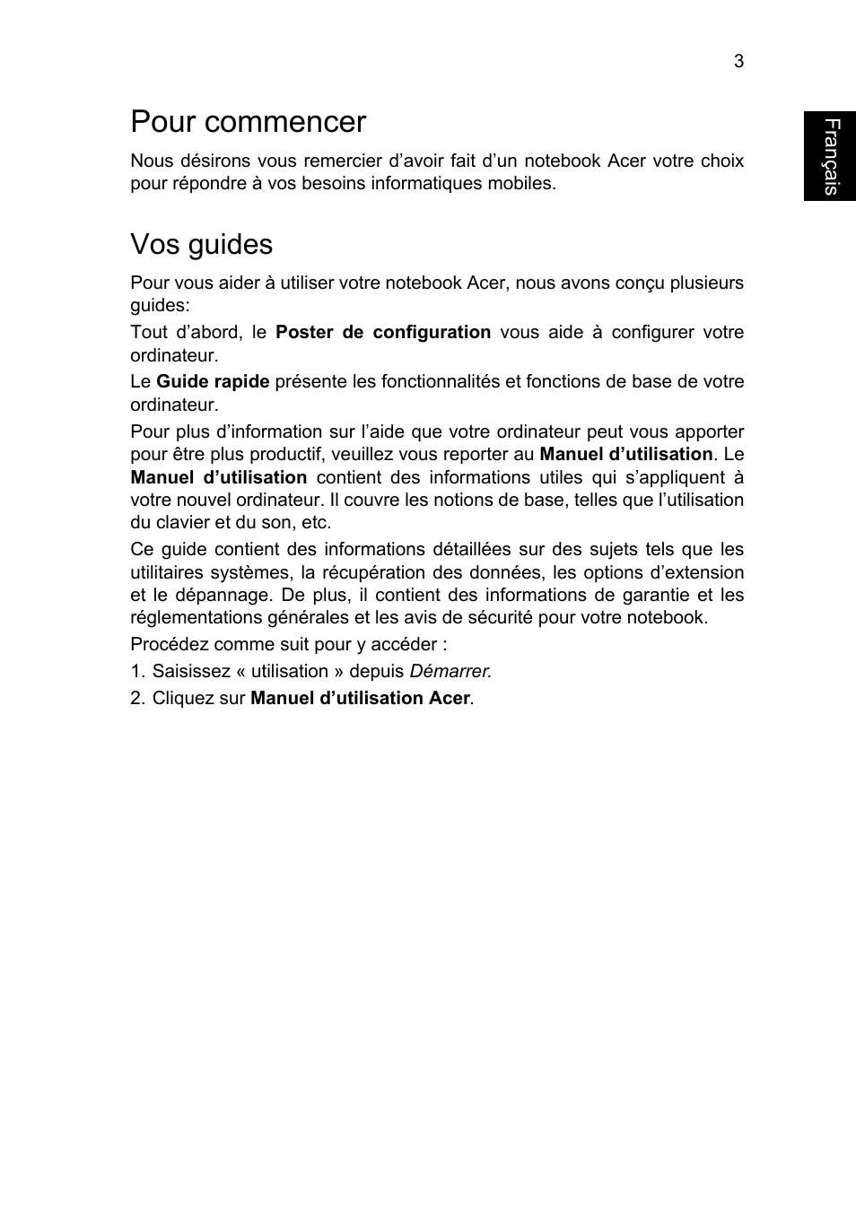 Pour commencer, Vos guides | Acer Aspire E1-451G User Manual | Page 15 / 306