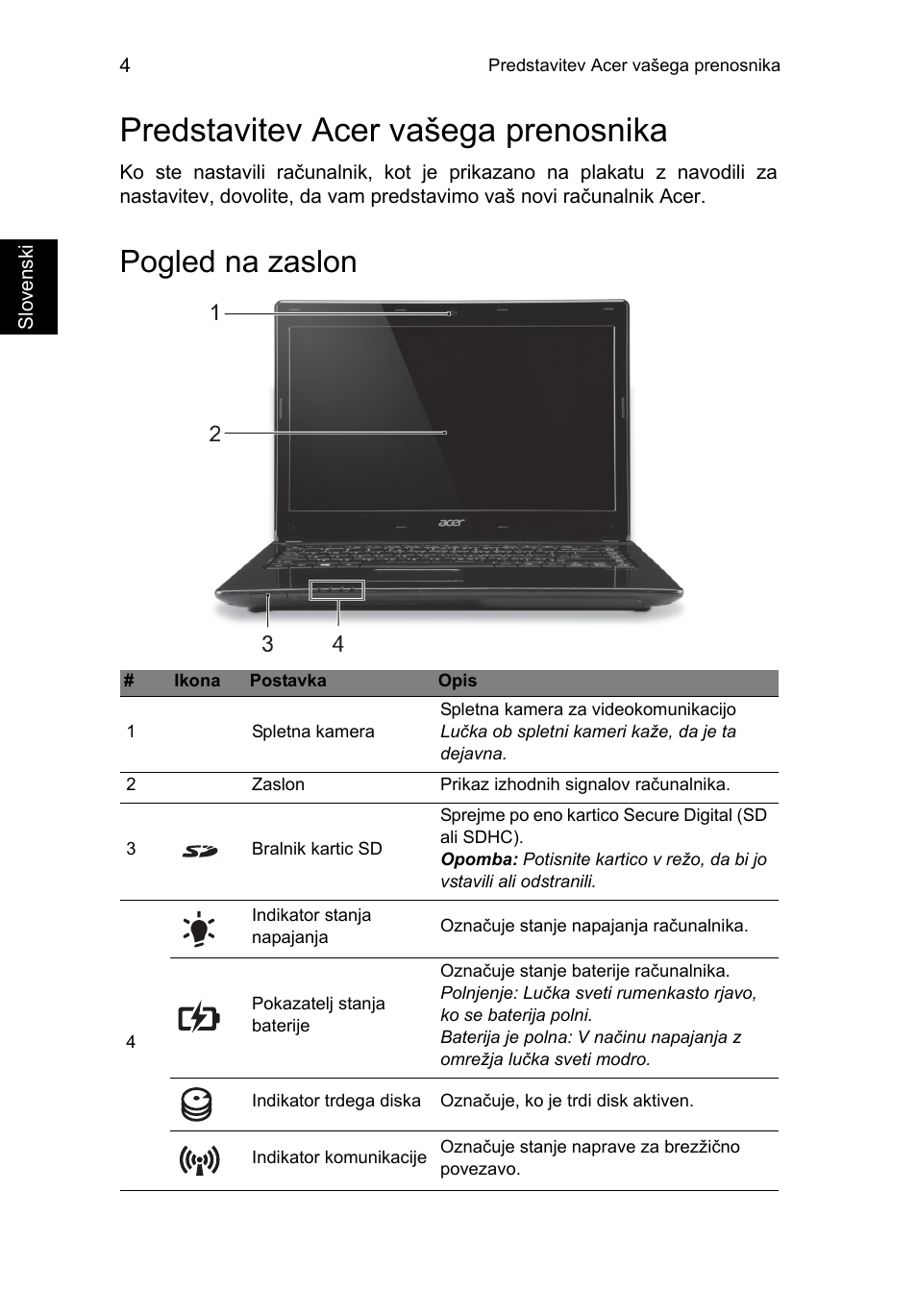 Predstavitev acer vašega prenosnika, Pogled na zaslon | Acer Aspire E1-451G User Manual | Page 170 / 306
