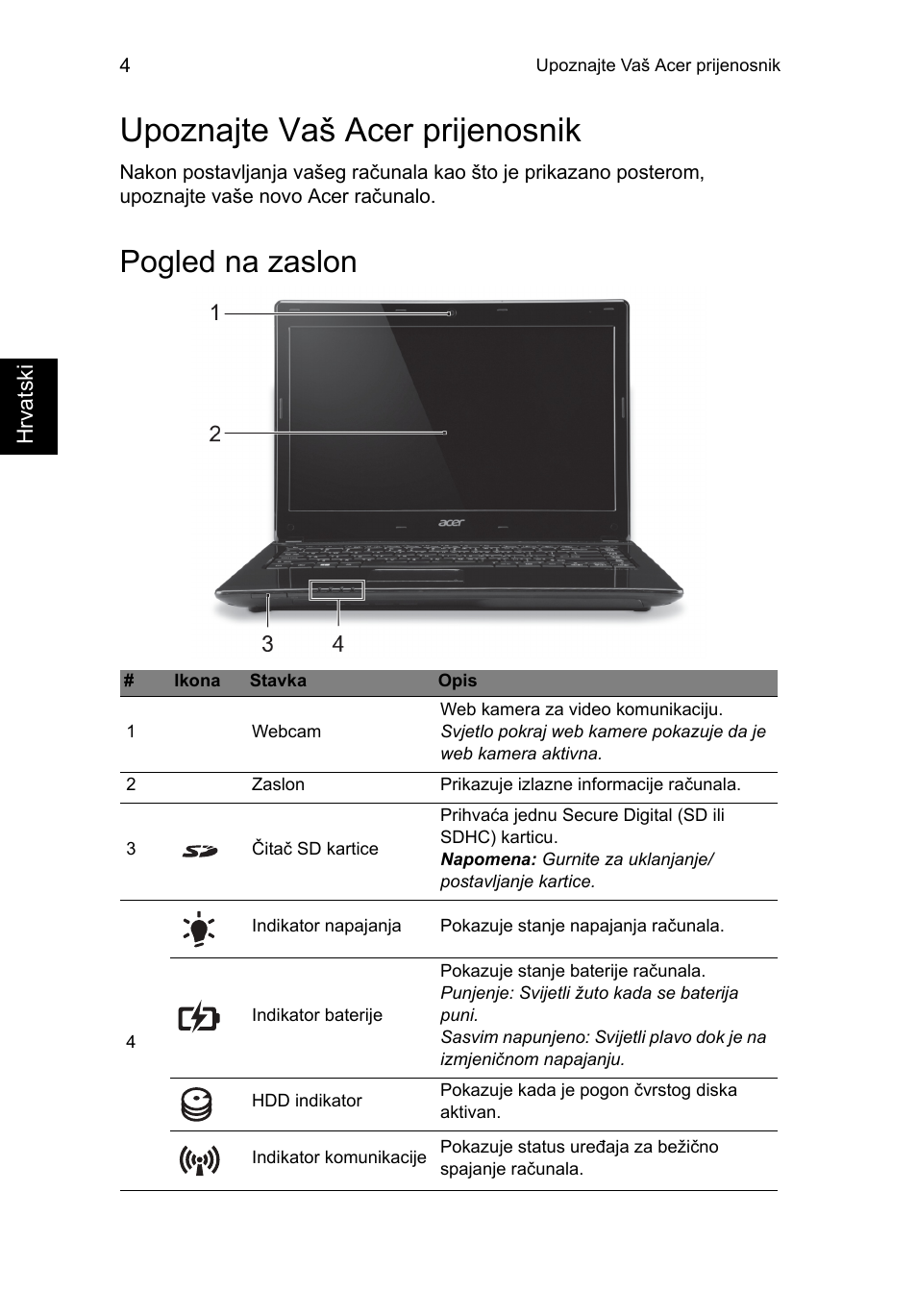 Upoznajte vaš acer prijenosnik, Pogled na zaslon | Acer Aspire E1-451G User Manual | Page 180 / 306