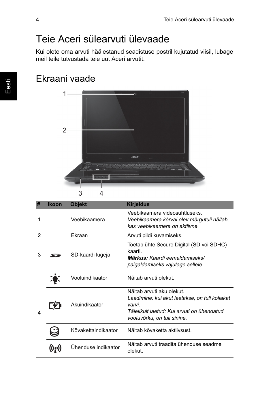 Teie aceri sülearvuti ülevaade, Ekraani vaade | Acer Aspire E1-451G User Manual | Page 210 / 306