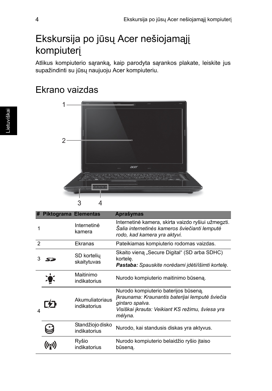 Ekskursija po jūsų acer nešiojamąjį kompiuterį, Ekrano vaizdas | Acer Aspire E1-451G User Manual | Page 230 / 306