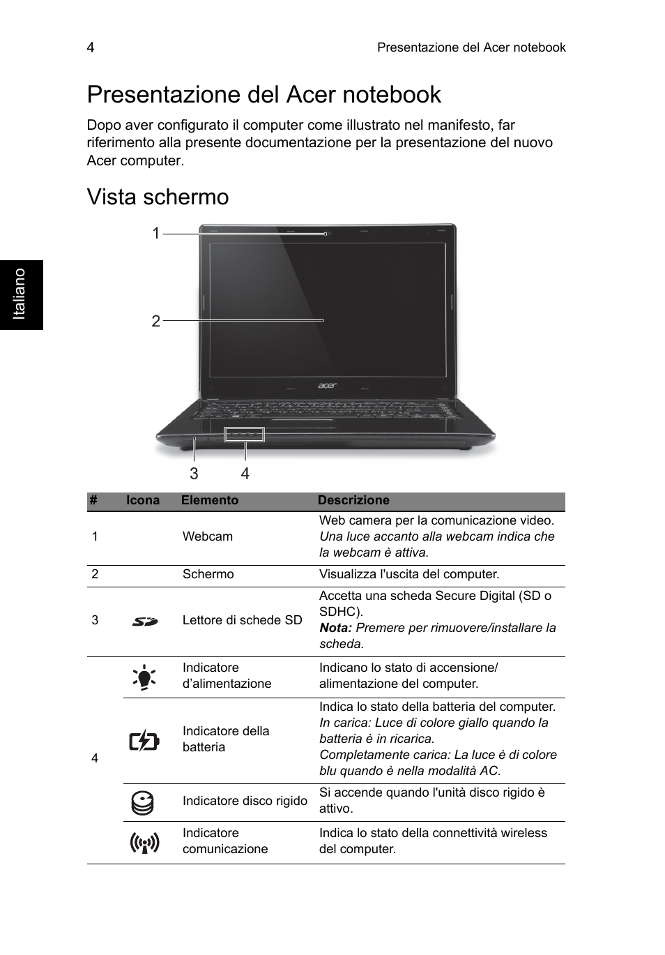 Presentazione del acer notebook, Vista schermo | Acer Aspire E1-451G User Manual | Page 36 / 306