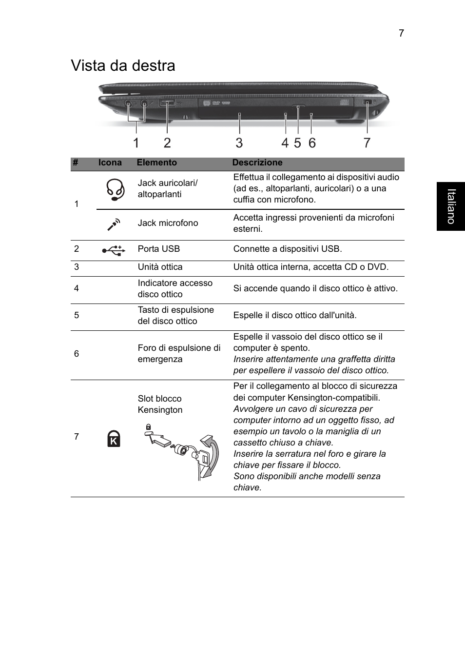 Vista da destra | Acer Aspire E1-451G User Manual | Page 39 / 306