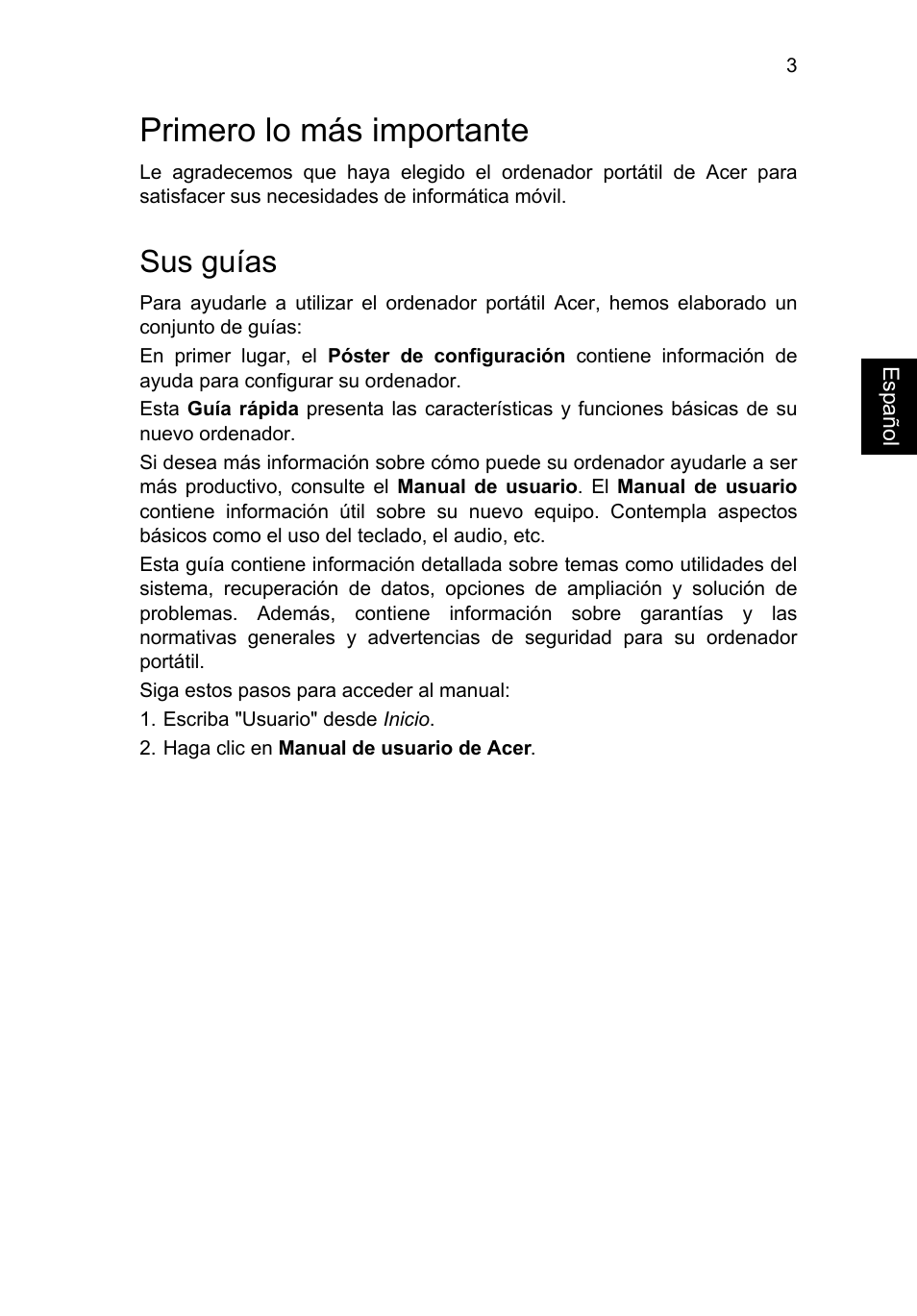Primero lo más importante, Sus guías | Acer Aspire E1-451G User Manual | Page 45 / 306