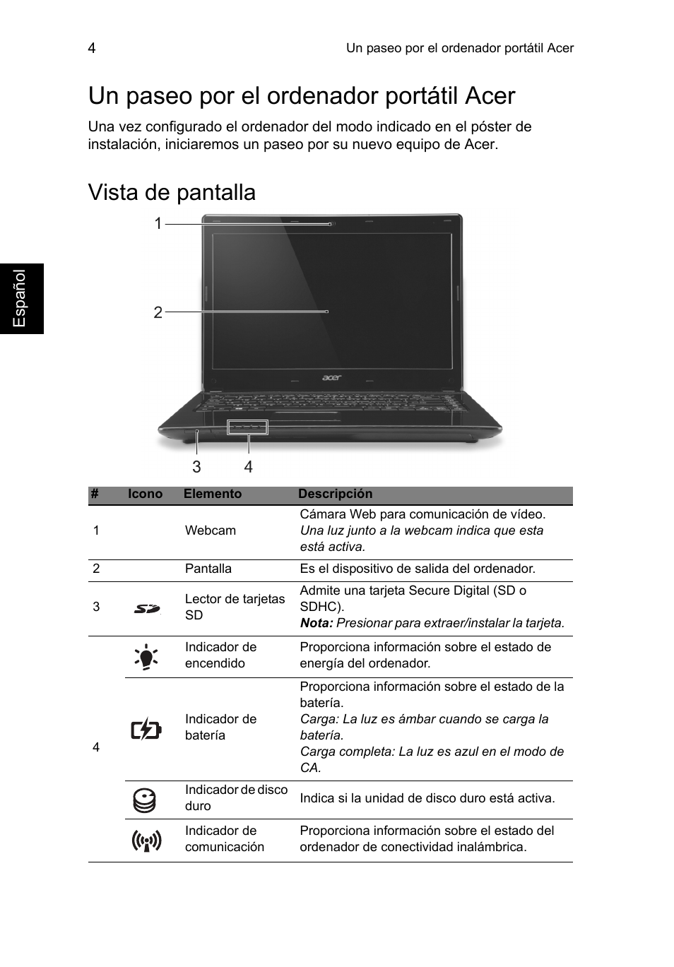 Un paseo por el ordenador portátil acer, Vista de pantalla | Acer Aspire E1-451G User Manual | Page 46 / 306