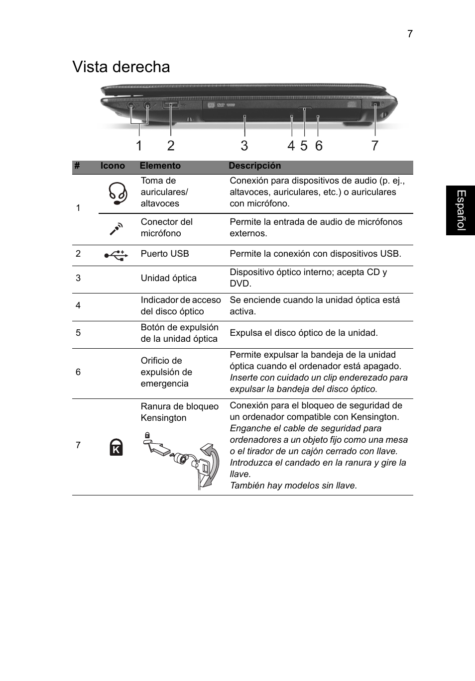 Vista derecha | Acer Aspire E1-451G User Manual | Page 49 / 306