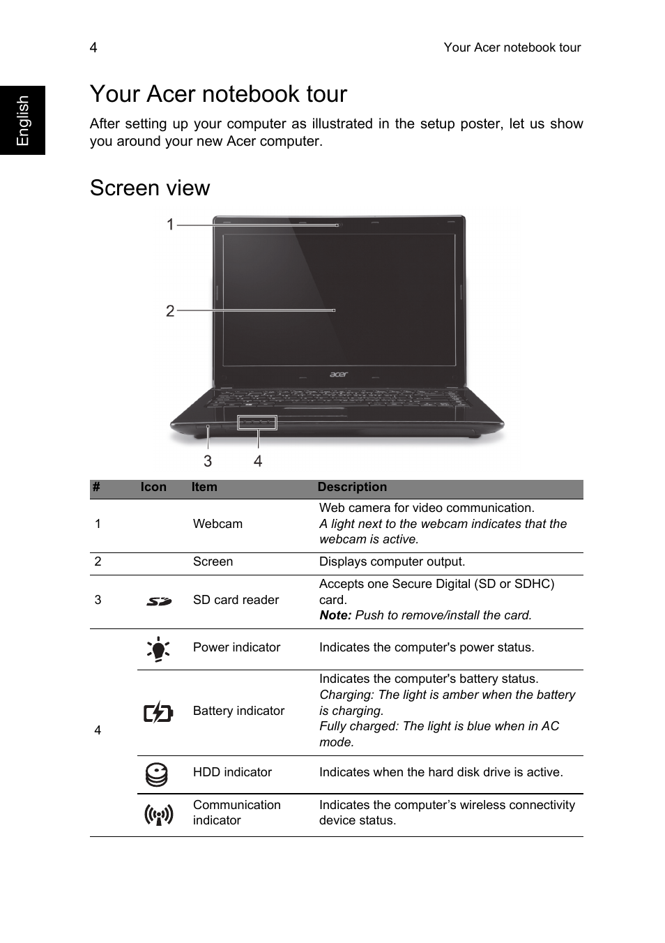 Your acer notebook tour, Screen view | Acer Aspire E1-451G User Manual | Page 6 / 306