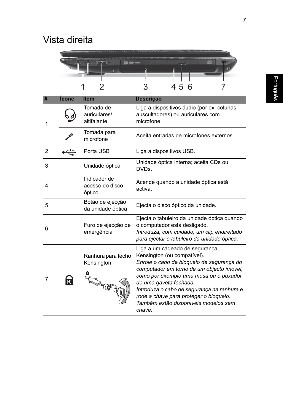 Vista direita | Acer Aspire E1-451G User Manual | Page 63 / 306