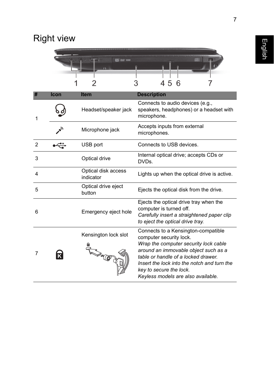 Right view | Acer Aspire E1-451G User Manual | Page 9 / 306