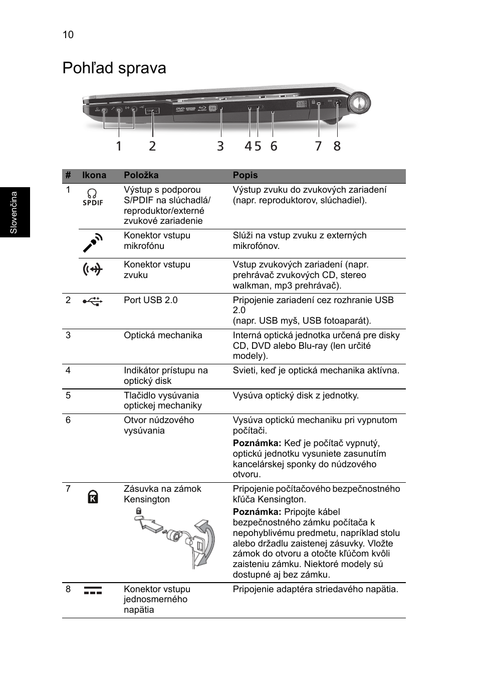 Pohľad sprava | Acer Aspire 5950G User Manual | Page 198 / 382