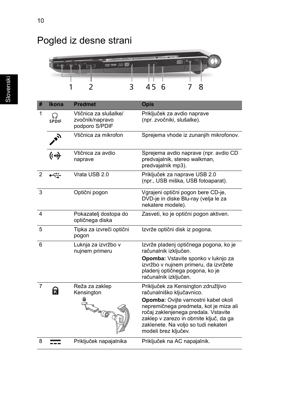 Pogled iz desne strani | Acer Aspire 5950G User Manual | Page 210 / 382