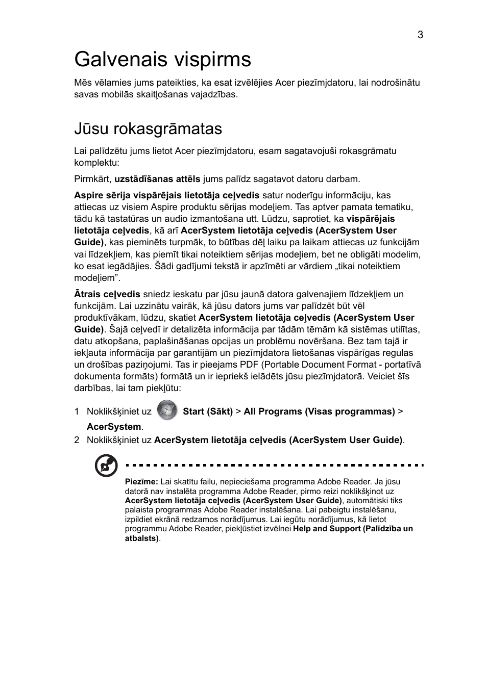 Galvenais vispirms, Jūsu rokasgrāmatas | Acer Aspire 5950G User Manual | Page 263 / 382