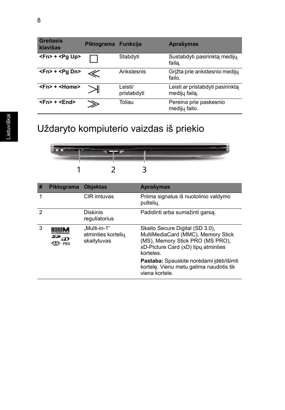 Uždaryto kompiuterio vaizdas iš priekio | Acer Aspire 5950G User Manual | Page 280 / 382